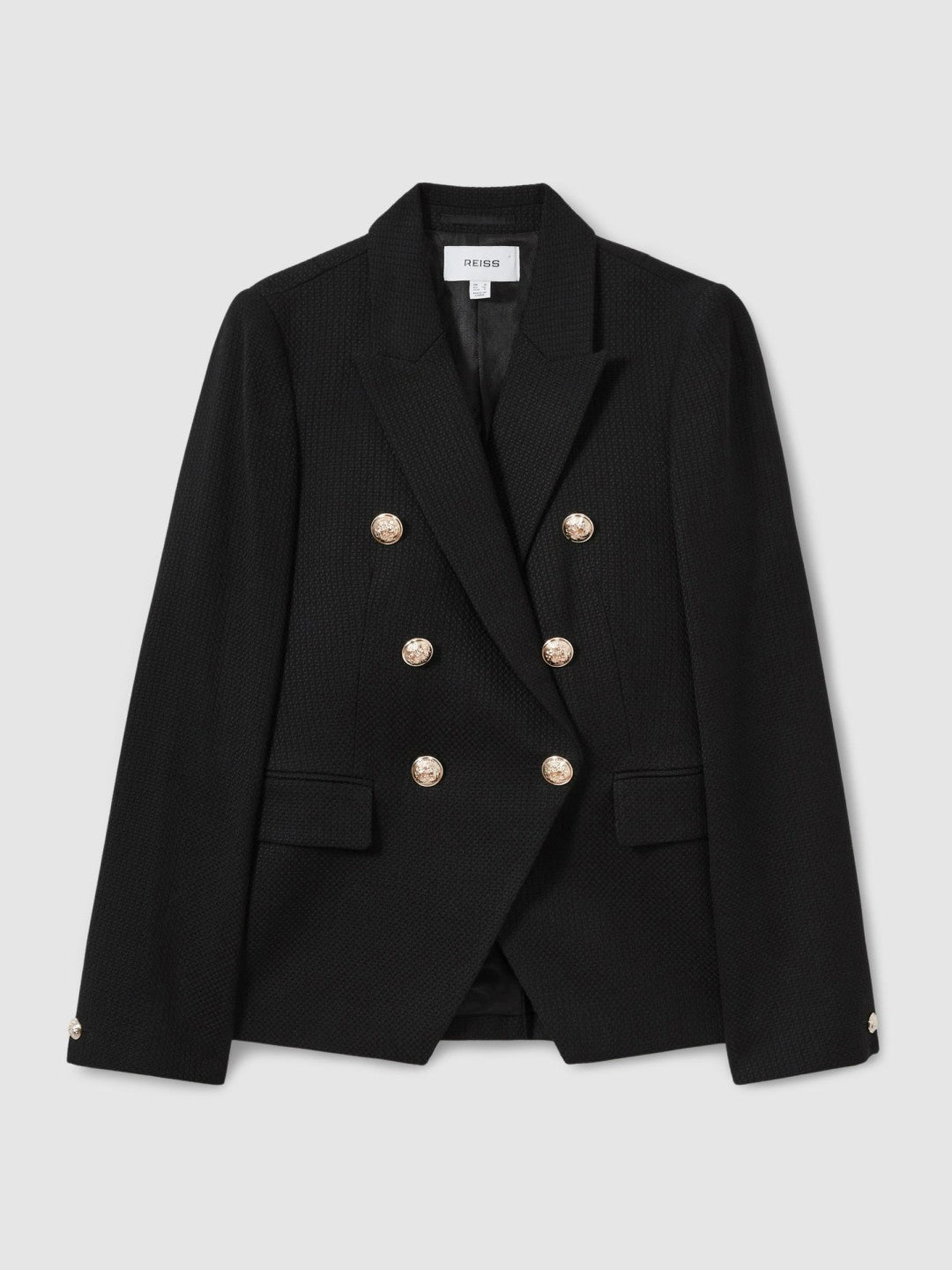 Petite Tailored Fit Textured Double Breasted Blazer in Black