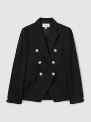 Petite Tailored Fit Textured Double Breasted Blazer in Black