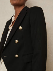 Petite Tailored Fit Textured Double Breasted Blazer in Black