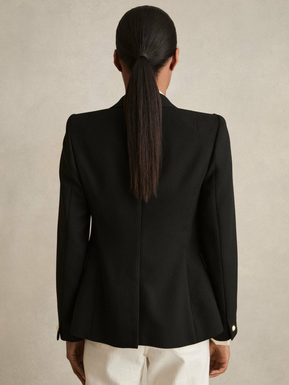 Petite Tailored Fit Textured Double Breasted Blazer in Black
