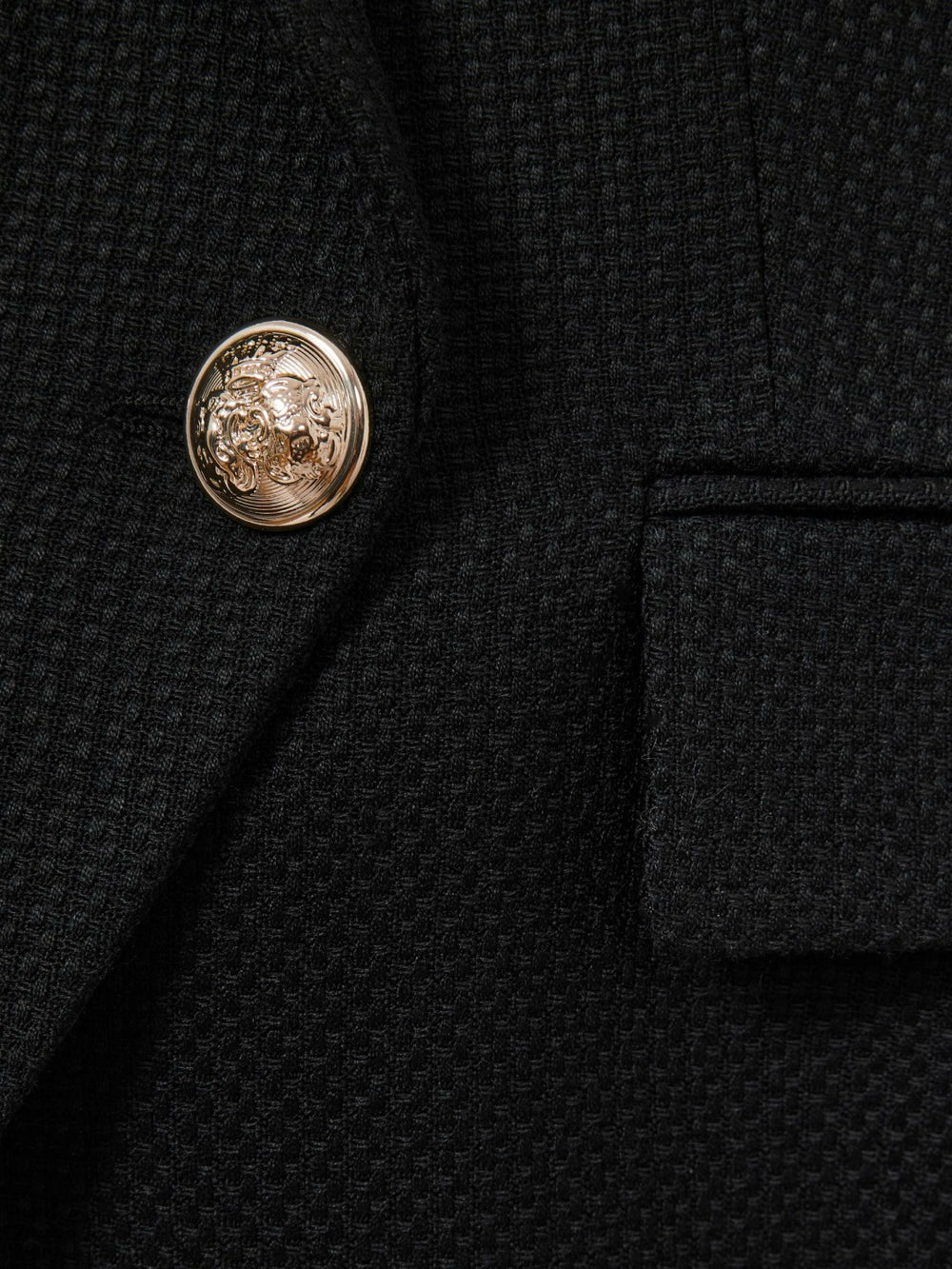 Petite Tailored Fit Textured Double Breasted Blazer in Black