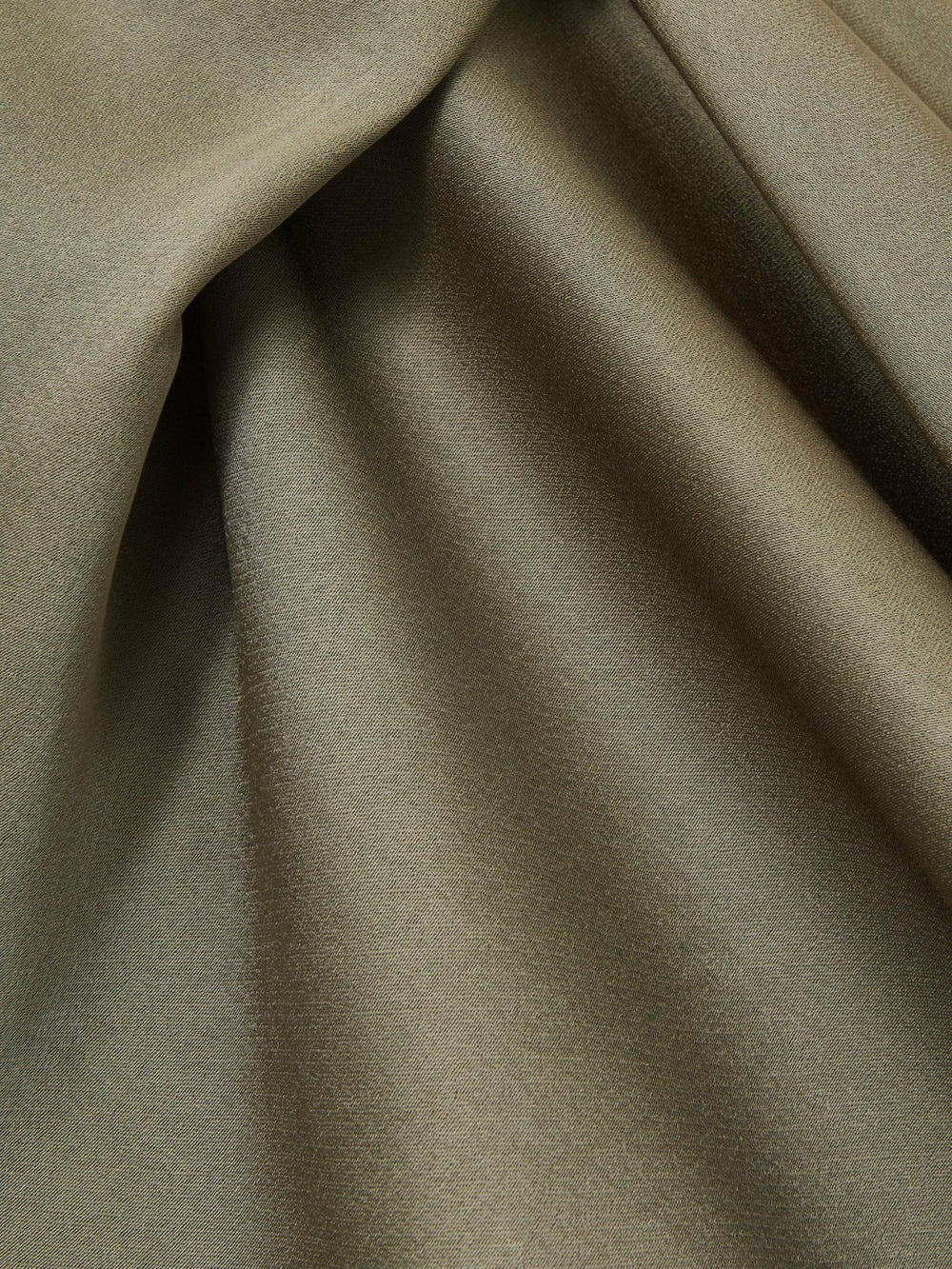 Satin Drape Tuck Midi Dress in Khaki