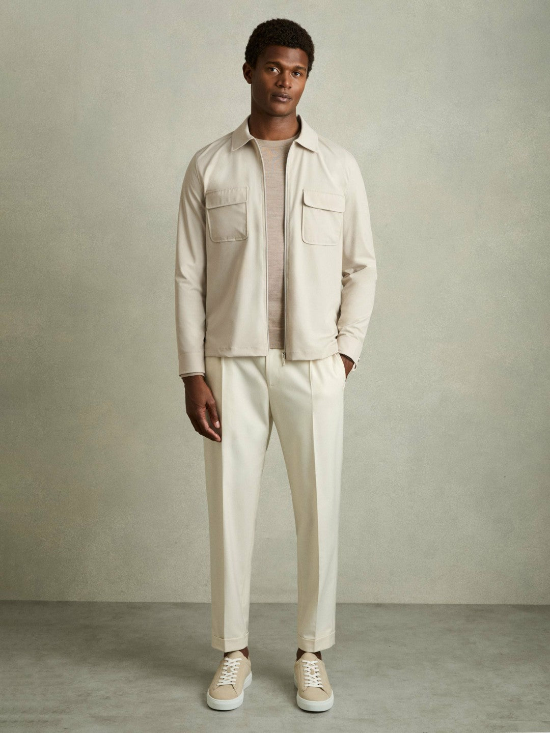 Technical Zip-Through Overshirt in Stone