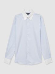 Regular-Fit Cotton Pin-Collar Shirt in Contrast S Blue
