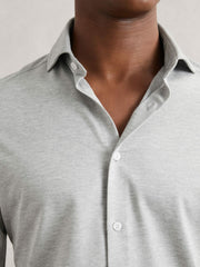 Cotton-Blend Jersey Cutaway-Collar Shirt in Grey Melange