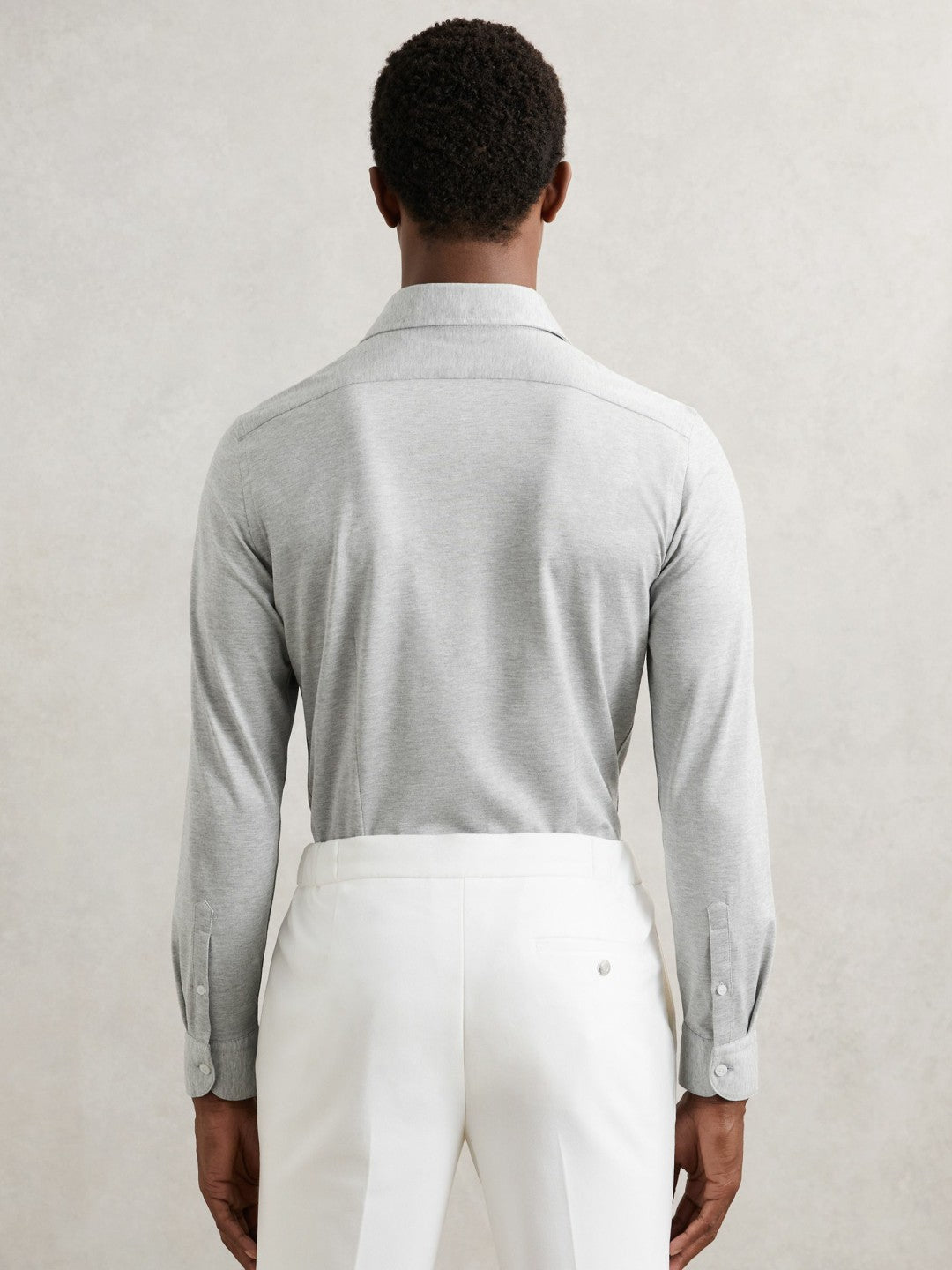 Cotton-Blend Jersey Cutaway-Collar Shirt in Grey Melange
