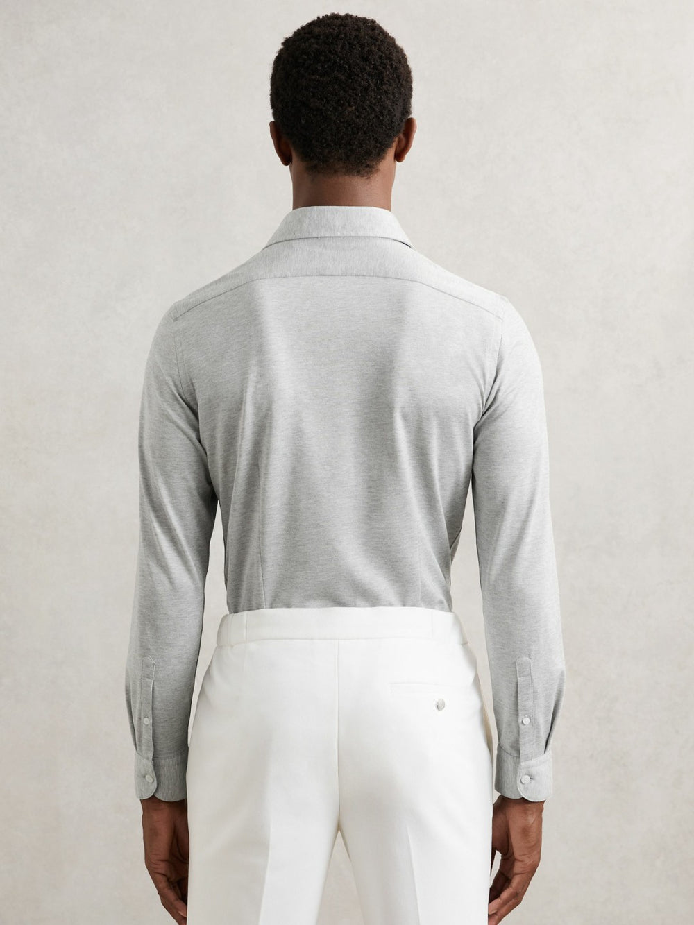 Cotton-Blend Jersey Cutaway-Collar Shirt in Grey Melange