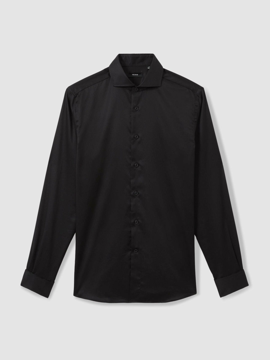 Regular Fit Slim-Fit Cotton Double-Cuff Shirt in Black