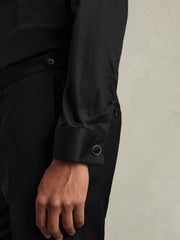 Regular Fit Slim-Fit Cotton Double-Cuff Shirt in Black