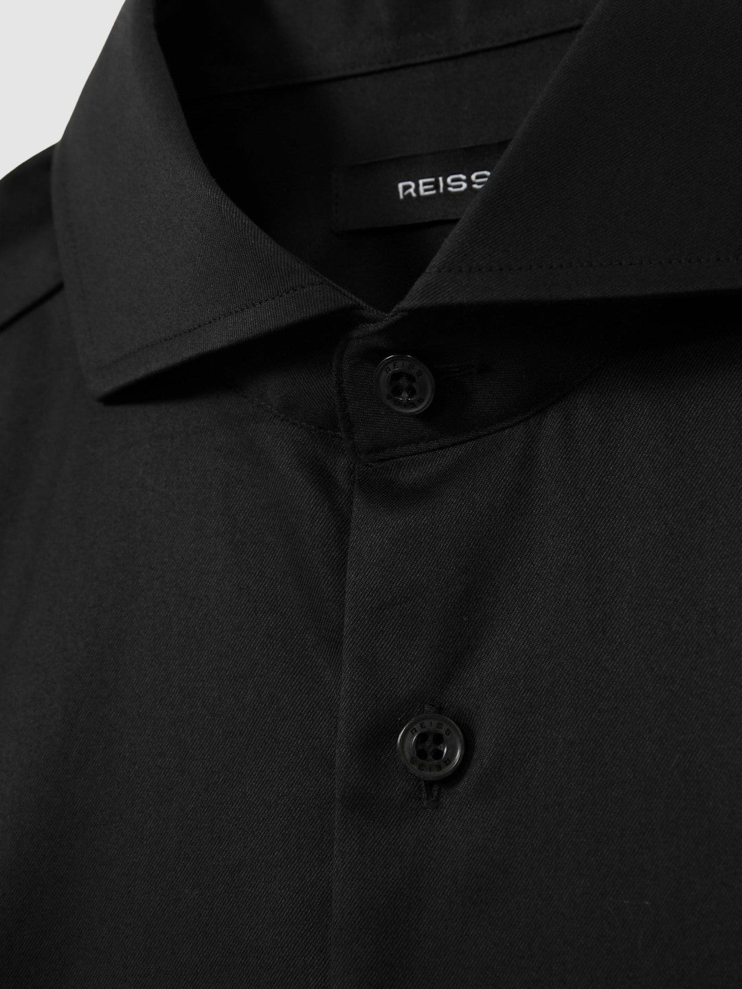 Regular Fit Slim-Fit Cotton Double-Cuff Shirt in Black