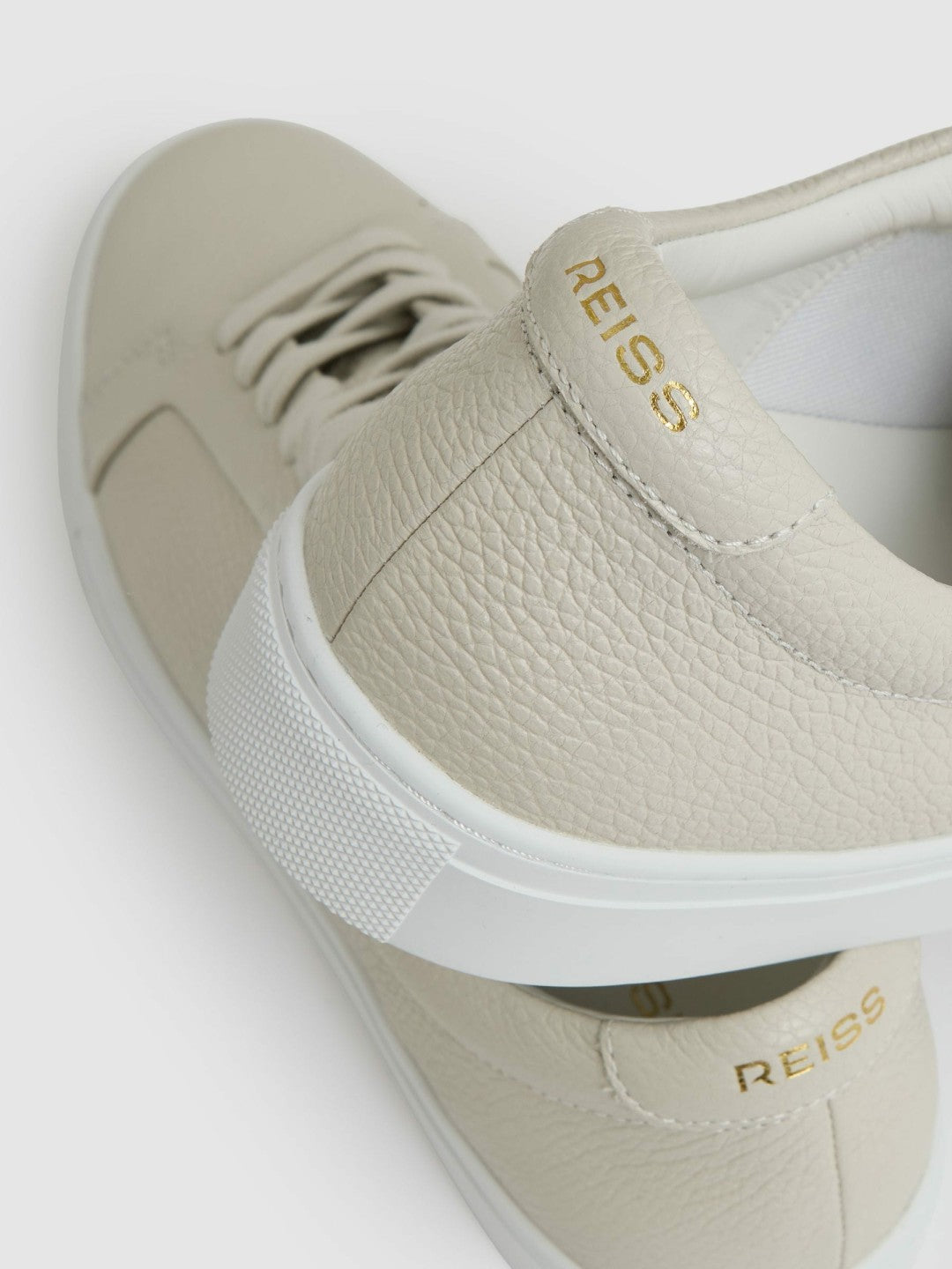Tumbled-Leather Low-Top Trainers in Off White