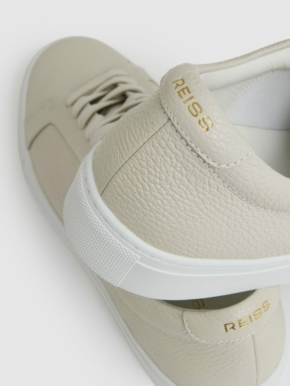 Tumbled-Leather Low-Top Trainers in Off White