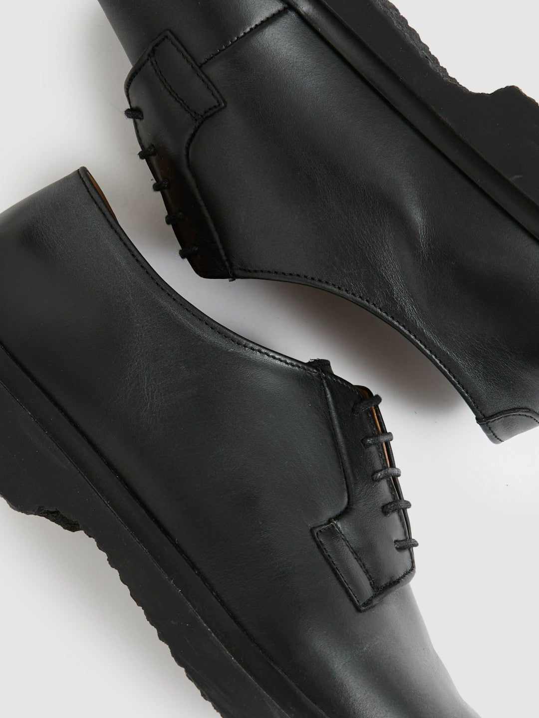 Leather Lace-Up Derby Shoes in Black
