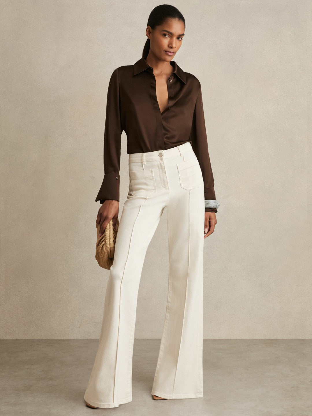 Silk Double-Cuff Button-Through Shirt in Chocolate