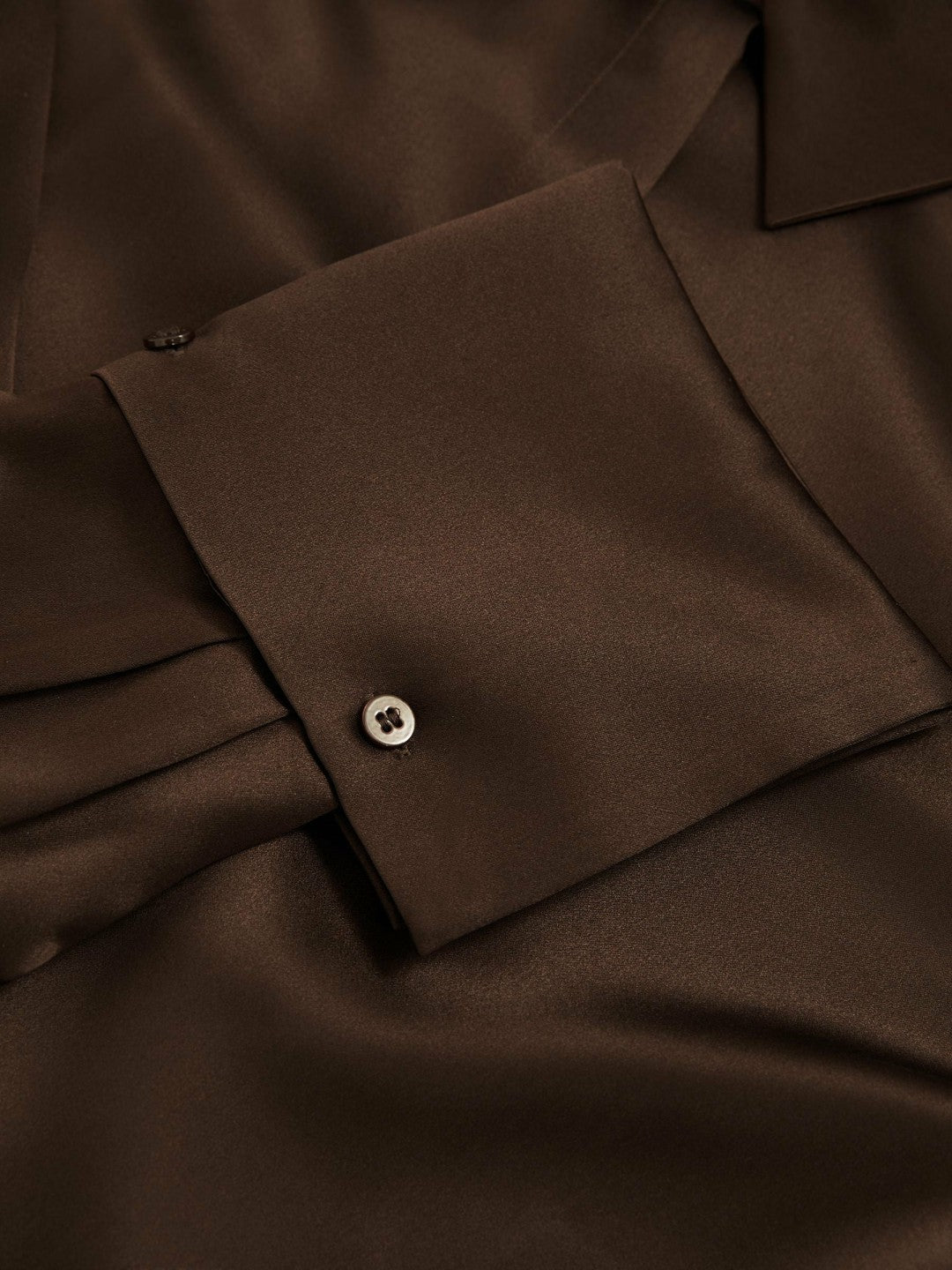 Silk Double-Cuff Button-Through Shirt in Chocolate