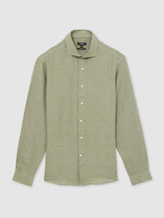 Linen Button-Through Shirt in Thyme Green