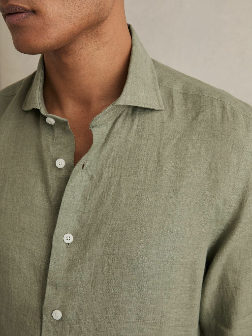 Linen Button-Through Shirt in Thyme Green