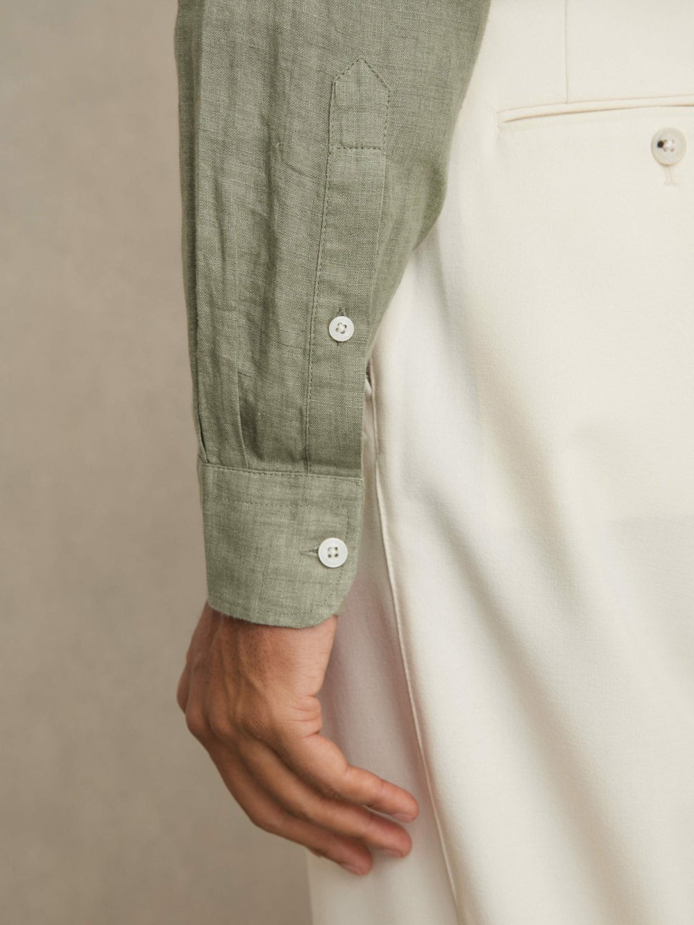 Linen Button-Through Shirt in Thyme Green