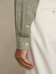 Linen Button-Through Shirt in Thyme Green
