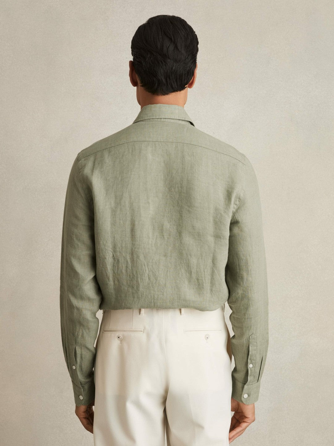 Linen Button-Through Shirt in Thyme Green