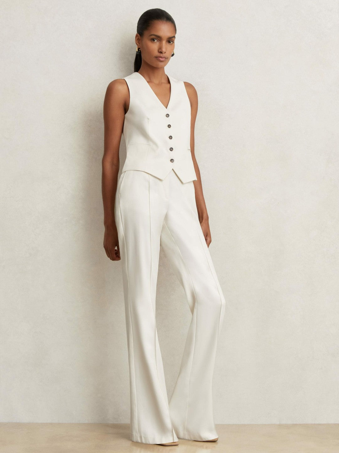 Single Breasted Tailored Waistcoat in Cream