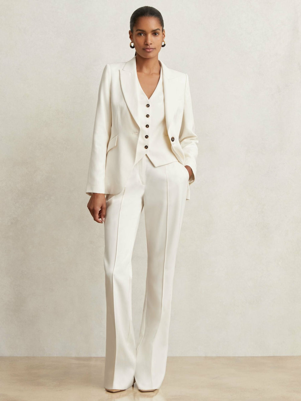 Single Breasted Tailored Waistcoat in Cream