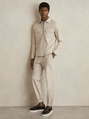 Drawstring Technical Cuffed Trousers in Stone