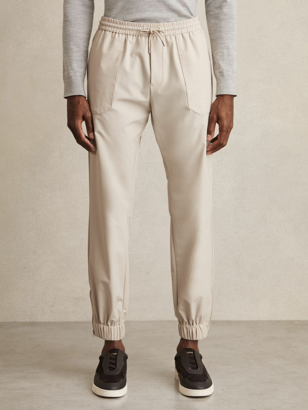 Drawstring Technical Cuffed Trousers in Stone
