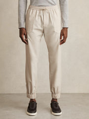Drawstring Technical Cuffed Trousers in Stone