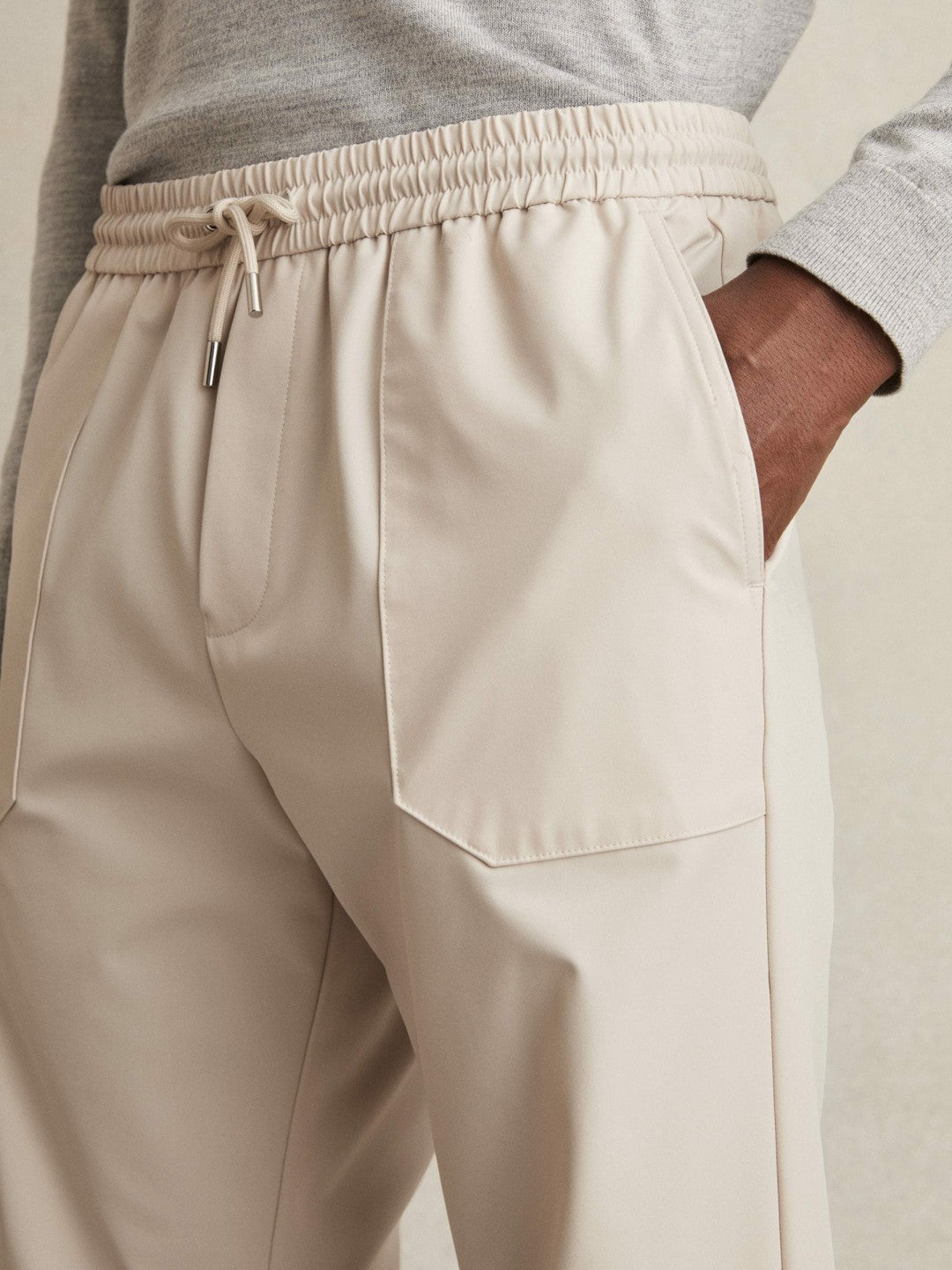 Drawstring Technical Cuffed Trousers in Stone