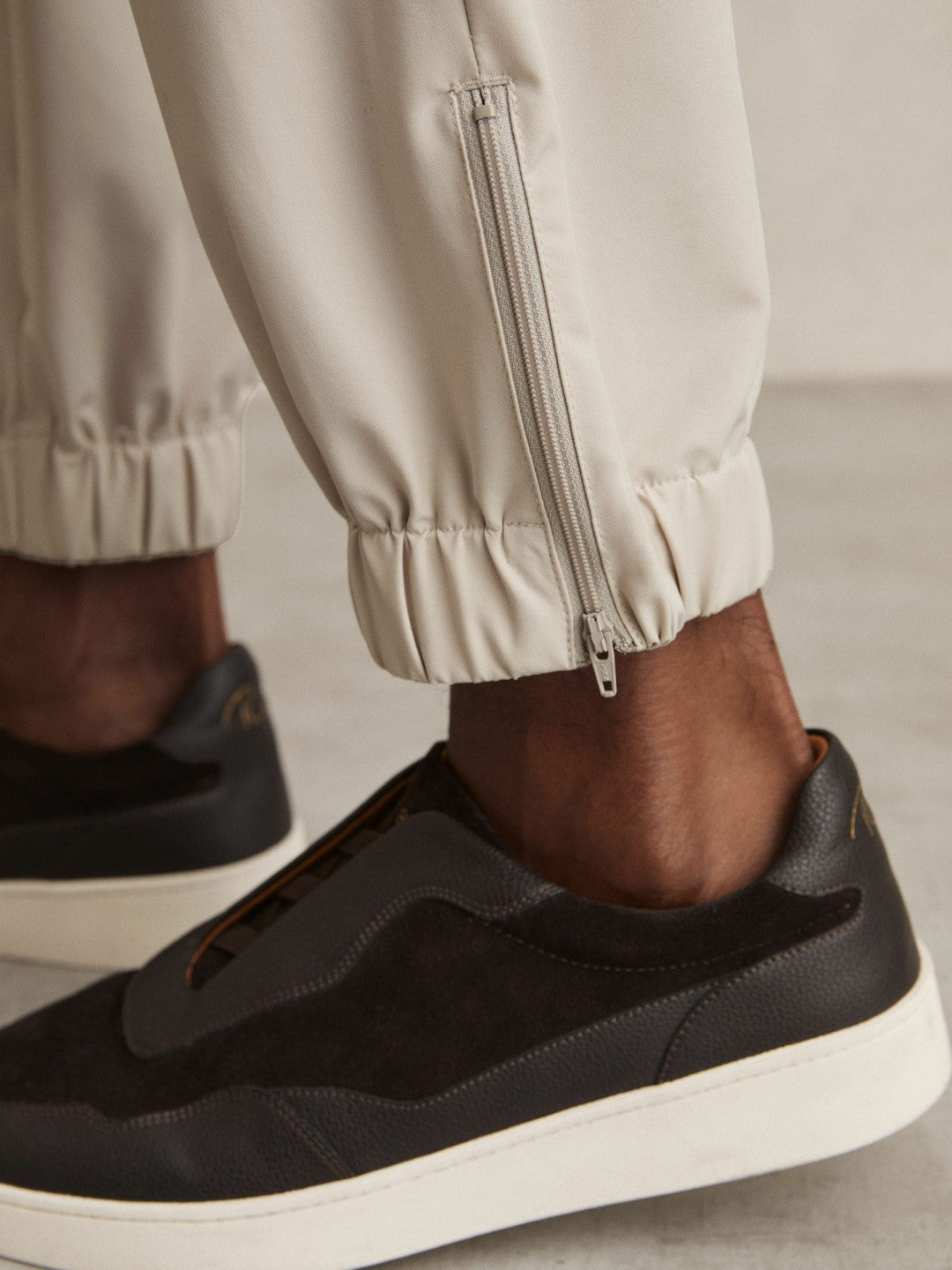 Drawstring Technical Cuffed Trousers in Stone