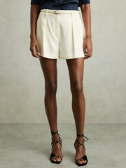 Single-Pleat Tailored Shorts in Cream