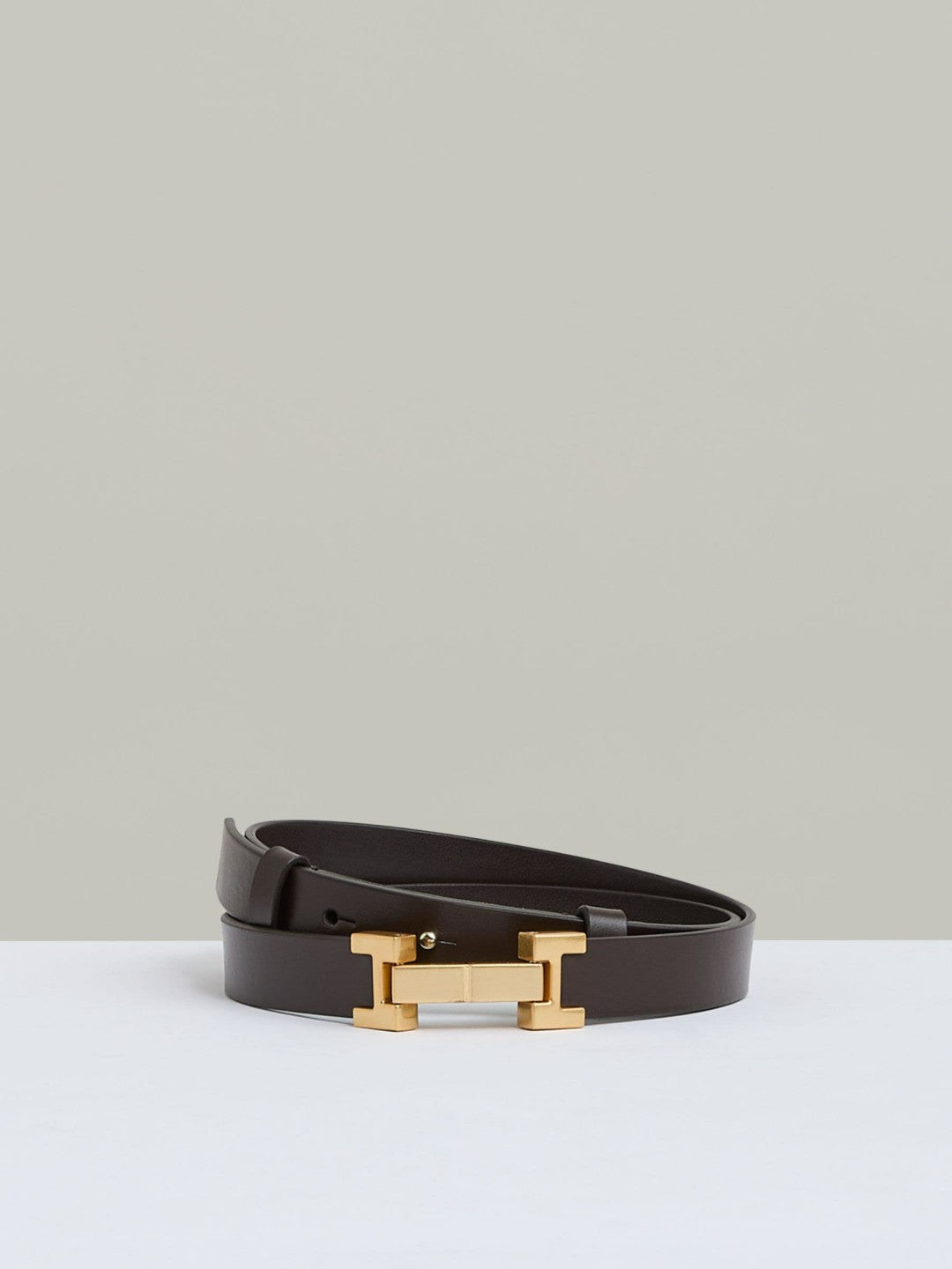 Leather Square Hinge Belt in Chocolate