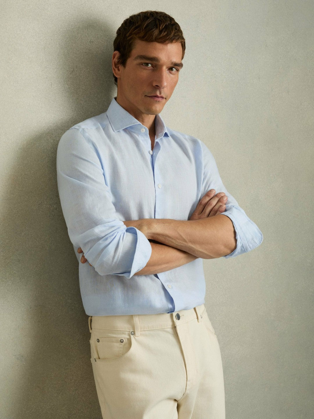 Linen Button-Through Shirt in Pale Blue
