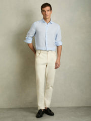 Linen Button-Through Shirt in Pale Blue