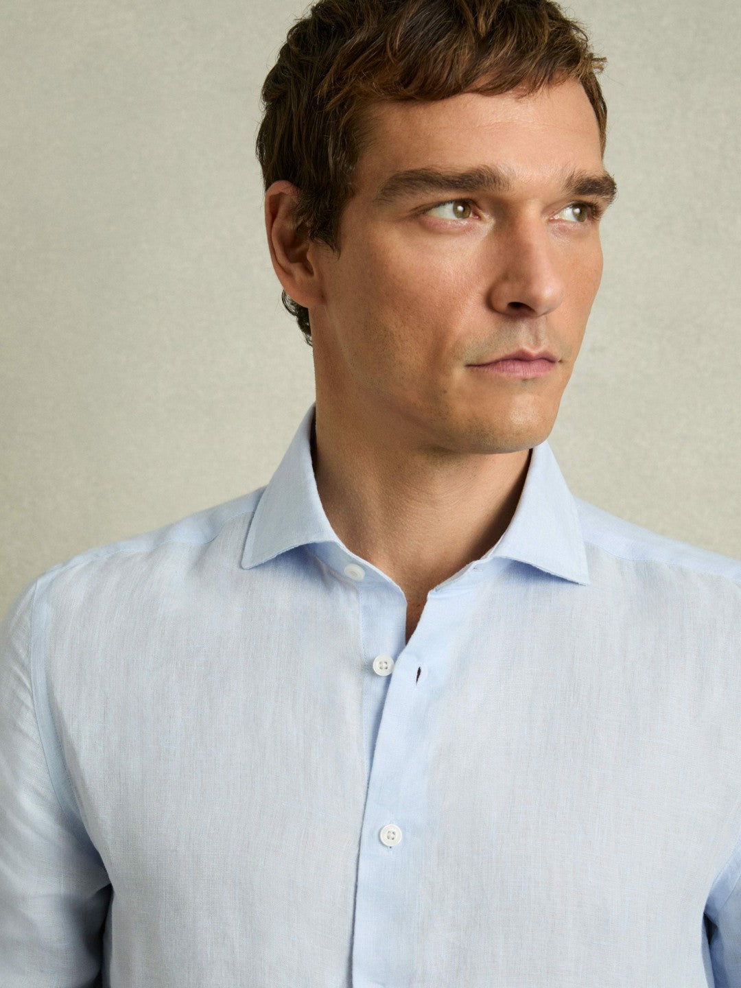 Linen Button-Through Shirt in Pale Blue