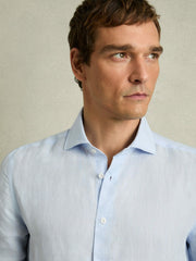 Linen Button-Through Shirt in Pale Blue