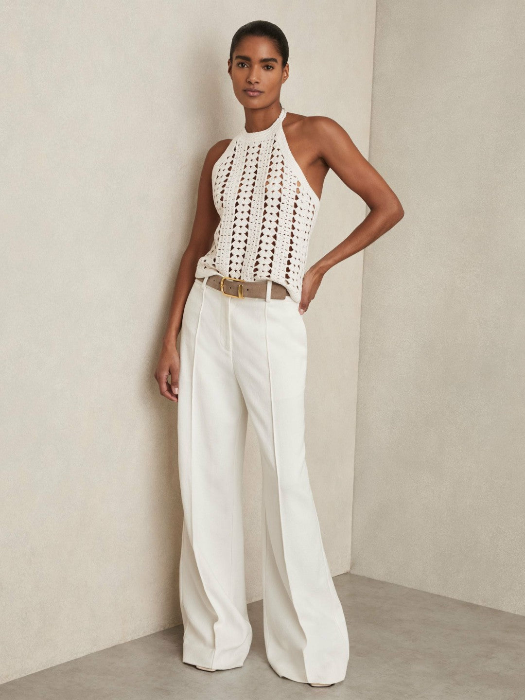 Cotton Crochet Halterneck Vest Top in White
