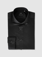 Regular Fit Cotton-Twill Two-Fold Shirt Slim-Fit in Black