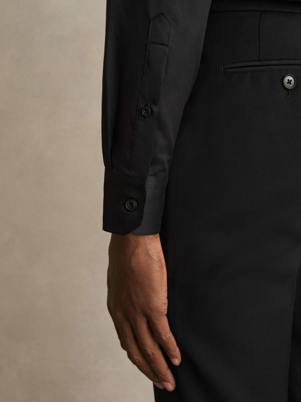 Regular Fit Cotton-Twill Two-Fold Shirt Slim-Fit in Black