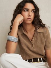 Cotton-Blend Open-Knit Polo Shirt in Tan