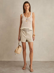 Linen Whipstitch Shorts in Neutral