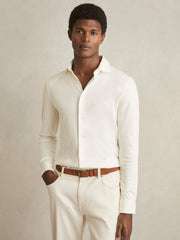 Cotton-Jersey Button-Through Shirt in Ecru