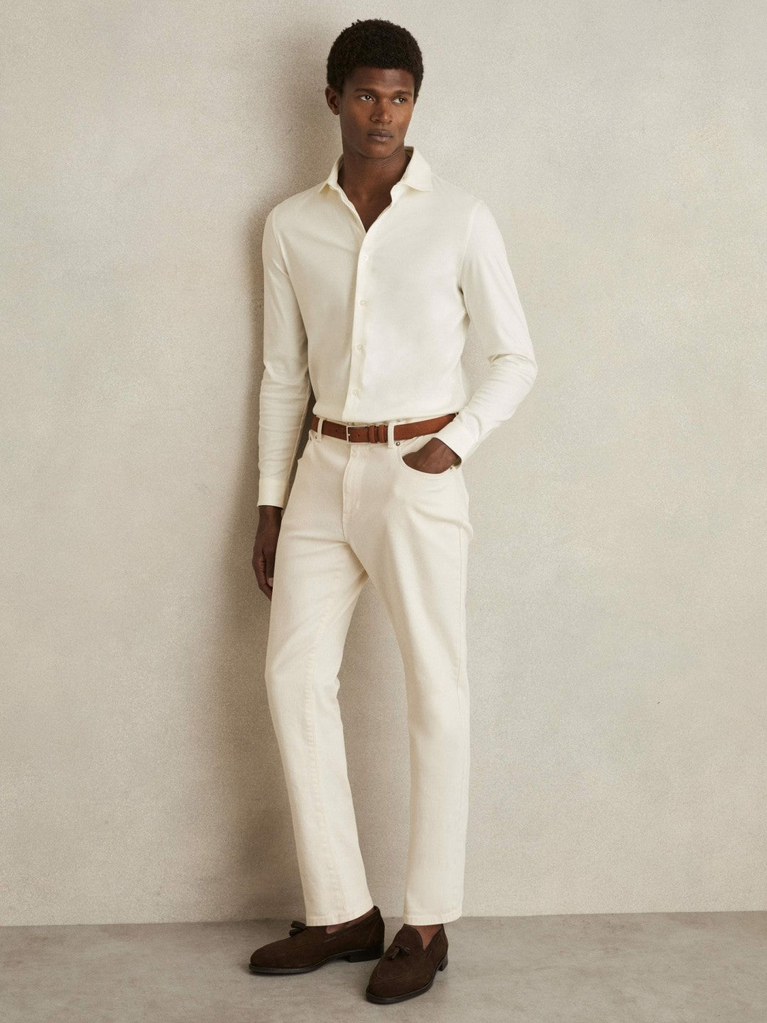 Cotton-Jersey Button-Through Shirt in Ecru