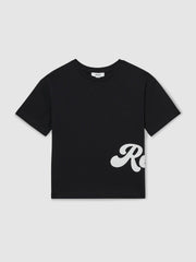 9-13 yrs Cotton Script-Logo Oversized T-Shirt in Navy