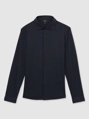Cotton-Jersey Button-Through Shirt in Navy