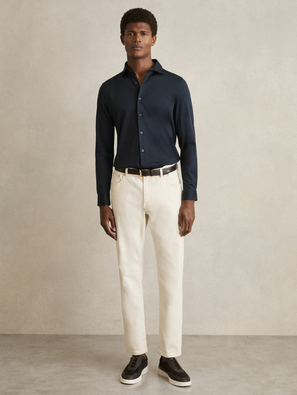 Cotton-Jersey Button-Through Shirt in Navy