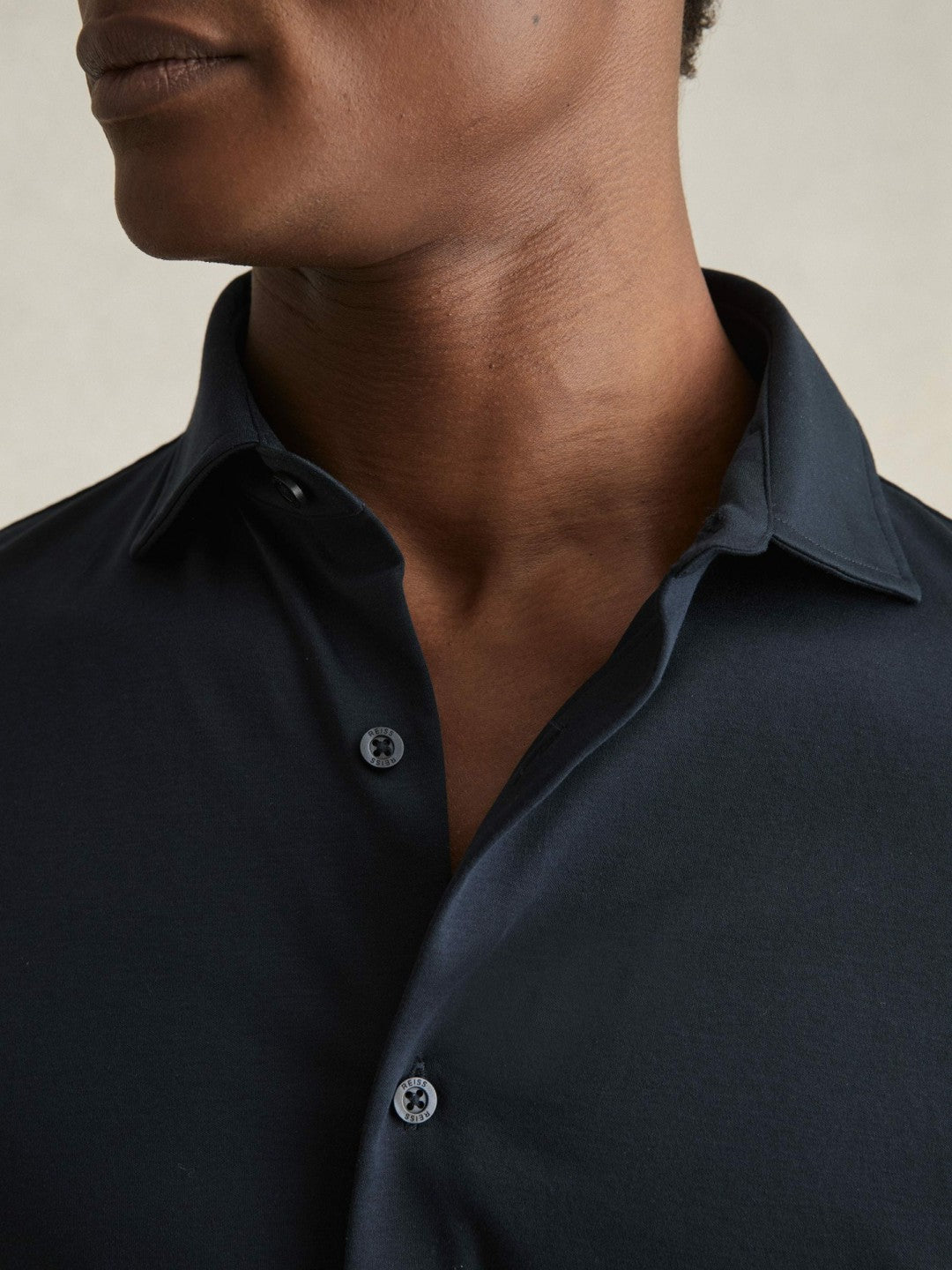 Cotton-Jersey Button-Through Shirt in Navy