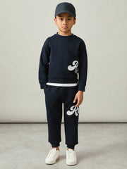 3-9 yrs Cotton-Blend Logo Script Joggers in Navy