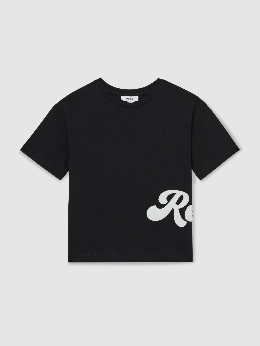 9-12 yrs Cotton Script-Logo Oversized T-Shirt in Navy